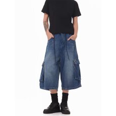 批发2026美式直筒高街水洗牛仔短裤男<b class='q'>女</b>情侣款宽松休闲复古七分裤工装