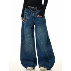 批发美式气质不规则解构弯刀<b class='q'>牛仔</b>裤<b class='q'>男</b>女设计感小众宽松百搭休闲阔腿裤