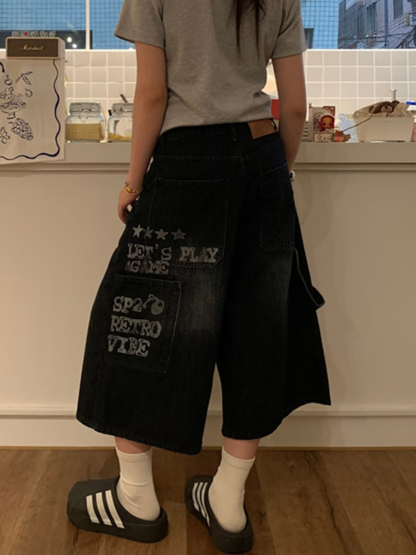 아메리칸 배 홍 데님 반바지 여자 여름 2026 년 새로운 조수 브랜드 루즈핏 워싱 자르기 5 점 캐주얼 바지