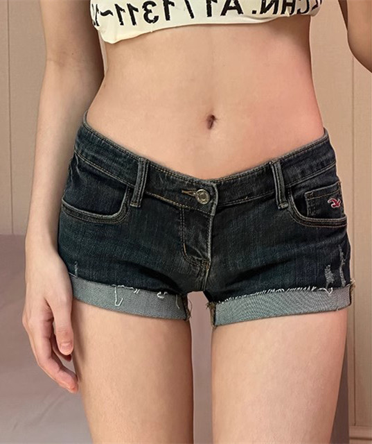 정가 항구 바람 레트로 노스탤지어 로우 웨이스트 데님 초단바지 여성 여름 볼륨 측면 신축성 타이트 슬림해 보이는 핫걸 핫 바지
