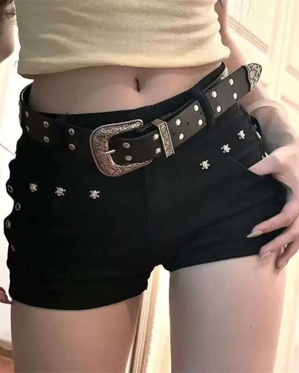 정가 검정색 로우 웨이스트 데님 초단바지 여성 여름 타이트 스커트 y2k 빛 이문화 핫 바지 아메리칸 핫걸 신축성 바지