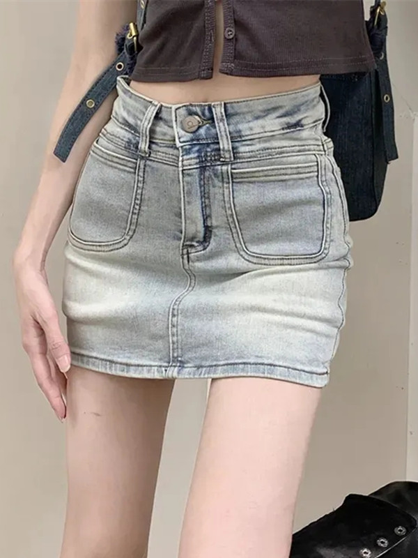 정가 레트로 마 오래된 노출 방지 데님 반신 스커트 여성 아메리칸 핫걸 하이웨이스트 타이트 스커트 짧은 치마 ins 트렌디