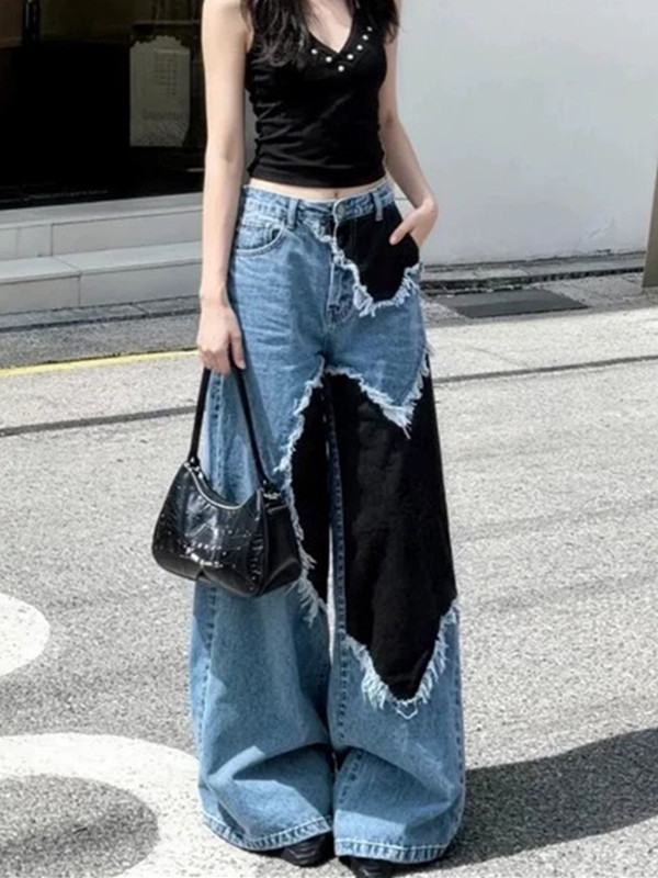 아메리칸 레트로 거친 가장자리 하트 스트레이트 청바지 바지 여자 2026 여름 새로운 디자인 센스 넓은 다리 길이 바지