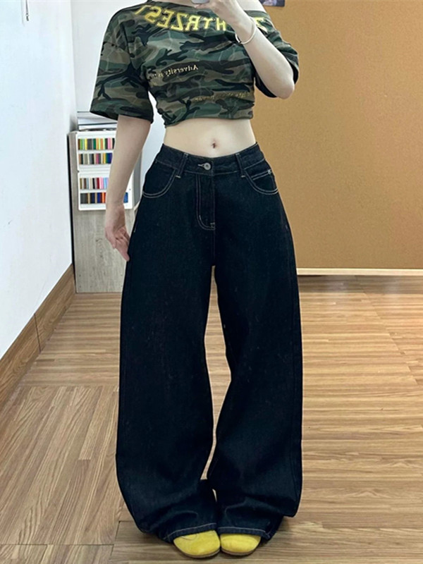 별 알파벳 프린트 청바지 남자 서해안 아메리칸 바지 높음 거리 vibe 루즈핏 슬림해 보이는 스트레이트 모통이 칼 바지