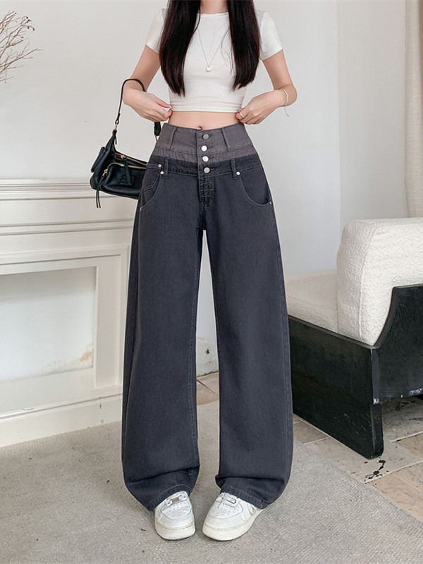 실사 정가 디자인 센스 패치워크 허리 머리 스트레이트 청바지 여성 여름 새로운 핫걸 알파벳 캐주얼 바지