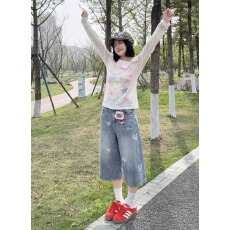 批发渐变高级感百搭七分<b class='q'>牛仔裤</b>女夏季新款设计感<b class='q'>休闲</b>宽松显瘦阔腿中裤
