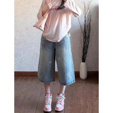 批发美式复古蝴蝶结刺绣七分牛仔<b class='q'>裤</b>女夏季设计感宽松<b class='q'>显瘦</b>直筒阔腿中<b class='q'>裤</b>