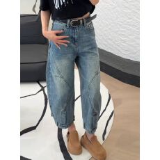 批发<b class='q'>复古</b>蓝色个性口袋设计感牛仔裤女2026夏季薄款时尚百搭阔腿哈伦裤