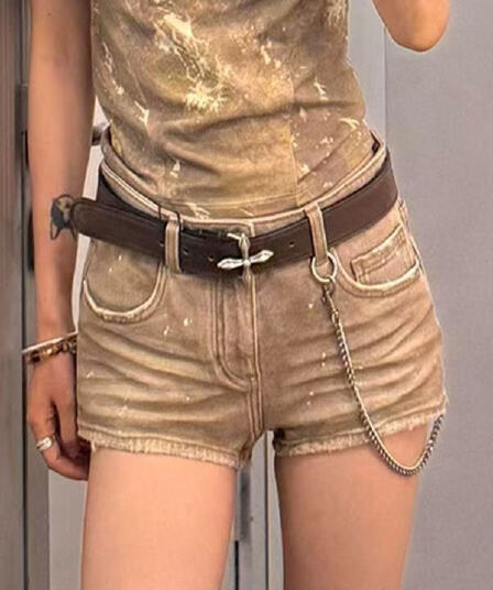 아메리칸 소란스런 소리를 내며 움직이다 바보 회의 핫걸 몸매 가꾸기 타이트 스커트 데님 반바지 아이들 여름 디자인 센스 마술 색상 로우 웨이스트 슬림해 보이는 초단바지