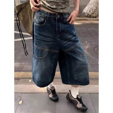 批发<b class='q'>春</b>夏乐万邦复古水洗蓝七分牛仔裤男女款高腰阔腿裤宽松直筒裤情侣
