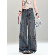 批发美式高级感工装直筒<b class='q'>牛仔裤</b>女夏季新款2026超火宽松<b class='q'>显瘦</b>阔腿长裤子