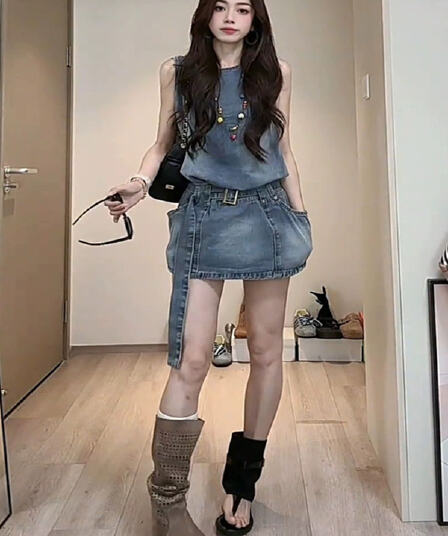 레트로 데님 여성 드레스 여름 2026 새로운 캐주얼 민소매 라운드 넥 A라인 스커트 루즈핏 다용도 조끼 스커트