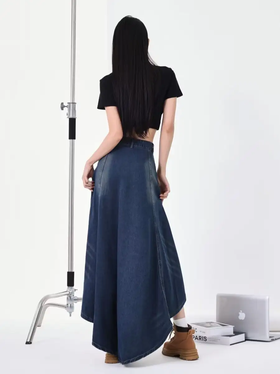 레트로 언밸런스 러플 데님 스커트 상세 이미지 9