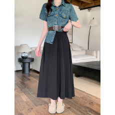 批发实拍实价~气质牛仔收腰上衣套装女夏季高腰显瘦<b class='q'>半身裙</b>衬衣两件套