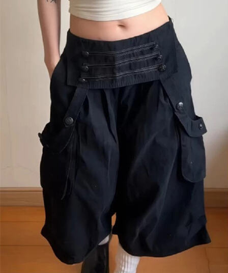 아메리칸 새로운 개념 레트로 궁정 바람 고대 조기 7부 바지 여성 여름 디자인 센스 작은 대중 루즈핏 반바지 워크웨어 바지