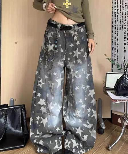 아메리칸 별 전체 인쇄 그라데이션 카모플라주 워크웨어 팬츠 남녀 루즈핏 캐주얼 다용도 넓은 다리 길이 바지