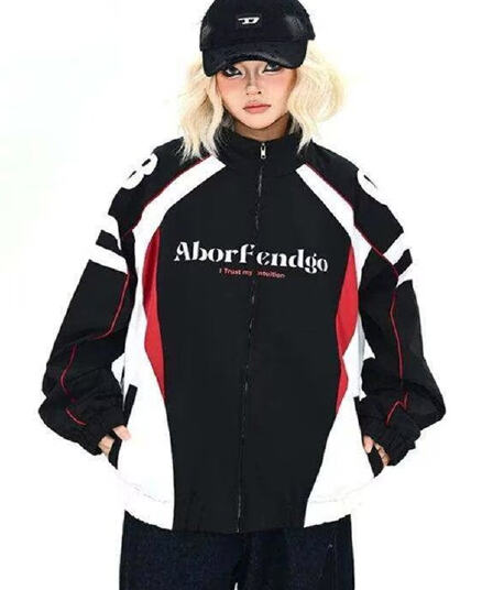 아메리칸 오래된 철 패치워크 스탠드 칼라 오토바이 서비스 재킷 여성 2026 봄 루즈핏 bf 아메리칸 학원 스타일 커플 재킷