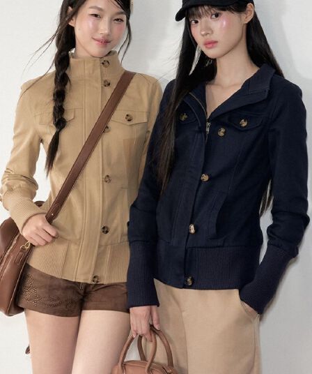 아메리칸 핫걸 바람 스탠드 칼라 워크웨어 여성 코트 봄 가을 새로운 레트로 한 부서 몸매 가꾸기 슬림해 보이는 쇼트 스타일 재킷