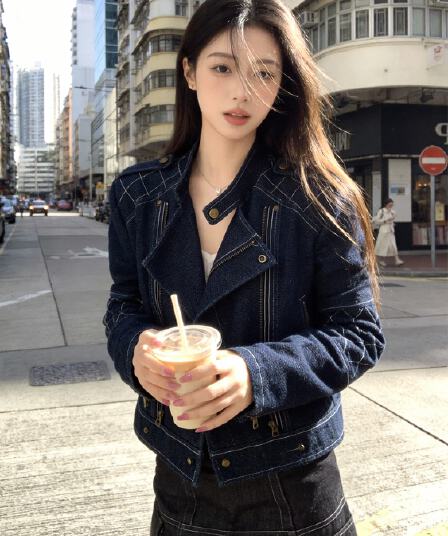 작은 a 자매 의류 런던 대학교 레트로 워싱 쇼트 스타일 워크웨어 재킷 데님 여성 코트 가을 패션 다용도
