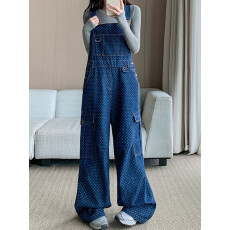 批发实拍实价~波点工装牛仔背带裤女复古设计感小众宽松<b class='q'>阔</b><b class='q'>腿</b><b class='q'>连体裤</b>