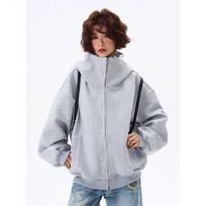 批发连帽拉链<b class='q'>开衫</b>卫衣男女秋冬慵懒宽松纯色百搭休闲外套