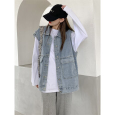 批发秋季<b class='q'>牛仔</b><b class='q'>马甲</b><b class='q'>背心</b>女2022早秋新款春装无袖外搭春秋薄款外套潮