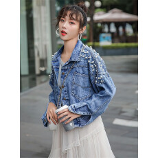 批发实拍实价~2026<b class='q'>秋</b>款新款韩版钉珠宽松短款牛仔外套女ins牛仔衣褂潮