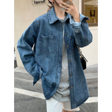 批发实拍实价~复古港味牛仔衬衫女内搭设计感小众衬衣叠穿上衣外套