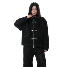 批发秋<b class='q'>冬</b>潮人邦复古撞色翻领底特律工装夹克男女拼接设计感飞机扣外套