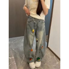 批发美式解构毛巾绣牛仔裤<b class='q'>男</b>女秋季宽松水洗弯刀裤小众设计感阔腿<b class='q'>裤子</b>