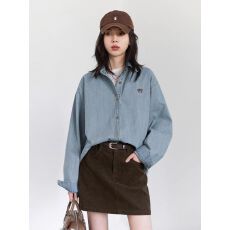 批发CHICVEN 秋季新款韩系蝴蝶结刺绣<b class='q'>牛仔</b><b class='q'>衬衫</b>叠穿复古蓝色质感<b class='q'>衬衣</b>女