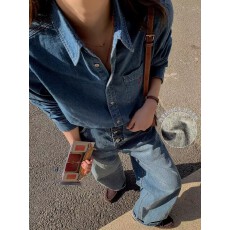 批发莉贝琳sisy店主自留~牛仔衬衫<b class='q'>全棉</b>磨毛复古气质叠穿百搭衬衣女冬