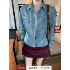 批发Xzichic欧阳娜娜同款韩系100棉RL衬衫女<b class='q'>秋</b>季翻领外套上衣