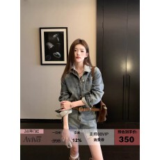 批发地球店复古辣妹水洗<b class='q'>牛仔</b><b class='q'>衬衫</b>裙女春气质高级设计感翻