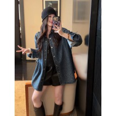 批发夏诗文 “满天星”全棉重工水洗烫钻<b class='q'>牛仔</b><b class='q'>衬衫</b>女驳尖领微落肩上衣