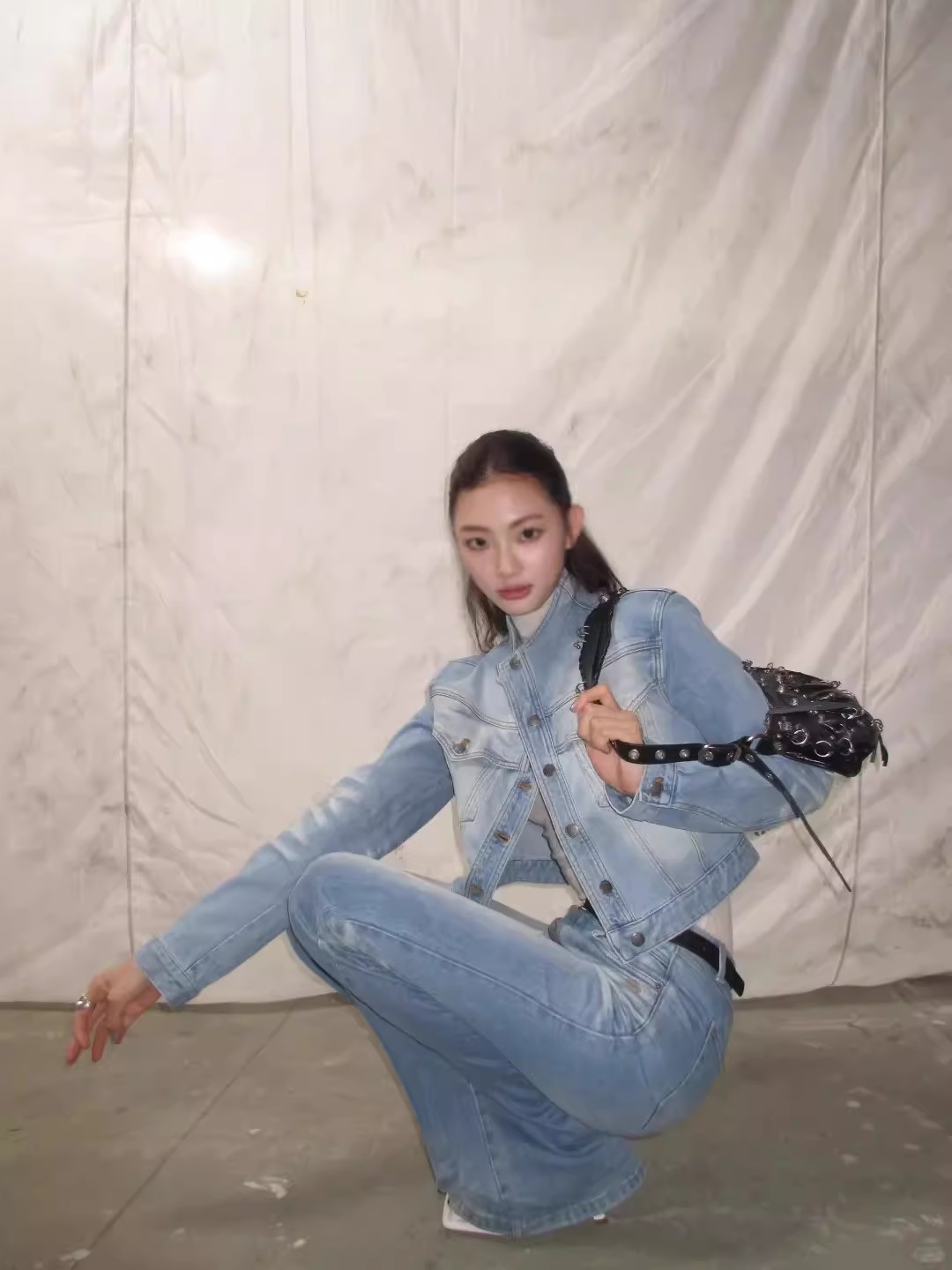 송 웨이 페이 같은 단락 밥캣 데님 재킷 무거운 작업 사선 무늬 단 닝 고양이 반드시 스탠드 칼라 쇼트 스타일 재킷