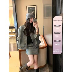 批发夏诗文 满天星全棉重工水洗烫钻宽松廓形短款复古牛仔外套女