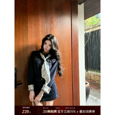 批发Barb Chill水洗牛仔连衣裙短裙女春季韩系穿搭收腰复古长袖<b class='q'>衬衫</b>裙