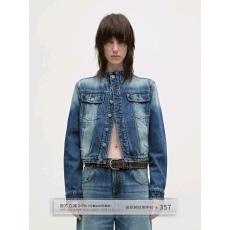 批发出逃赤岗西 复古做旧蓝水洗<b class='q'>牛仔外</b><b class='q'>套男</b>女款秋季立领宽松短款夹克