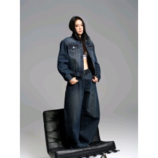 批发周淼ZHOUMIAO【纽约街头】美式复古牛仔<b class='q'>短外套</b>低腰阔腿裤套装女