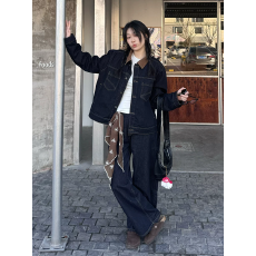 批发暴走蓝鲸 春季拼接翻领牛仔夹克女宽松<b class='q'>百搭</b>复古显瘦休闲牛仔外套