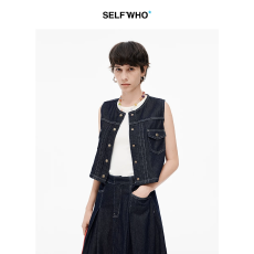 批发[明星同款]SELFWHO棉混纺牛仔马甲<b class='q'>半身裙</b>女春新款复古原牛风套装