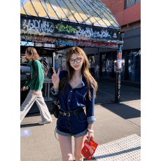 批发2026早春穿搭一整套法式高级感辣妹牛仔套装衬衫配短裤气质两件套