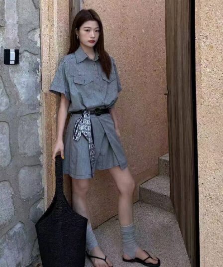 셔츠 여성 드레스 2026 년 여름 새로운 프랑스식 길다 치마 자이언트 잘 생긴 이른 봄 품격 작은 키 허리 수축