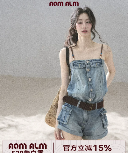 aomalm 덜 또한 눈 이동 해변가 걷기 아메리칸 데님 점프 슈트 여름 원피스 반바지 워크웨어 점프 슈트 바지