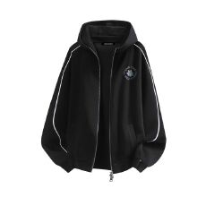 小红书原版特价纯棉华棉复合仿棉360克条纹双拉链连帽卫衣