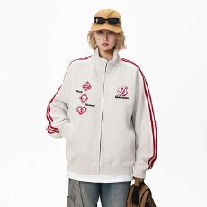 批发小红书纯棉华棉复合牛奶丝320克银狐绒420克拉链条纹<b class='q'>开衫</b>卫衣