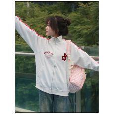 批发小红书纯棉华棉复合牛奶丝320克银狐绒420克拉链条纹<b class='q'>开衫</b>卫衣