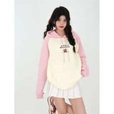 批发小红书原版特价（食毛华棉复合牛奶丝300克）拼接插肩连帽卫衣