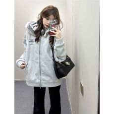 小红书原版特价纯棉华棉复合银狐绒420克毛领连帽拉链卫衣